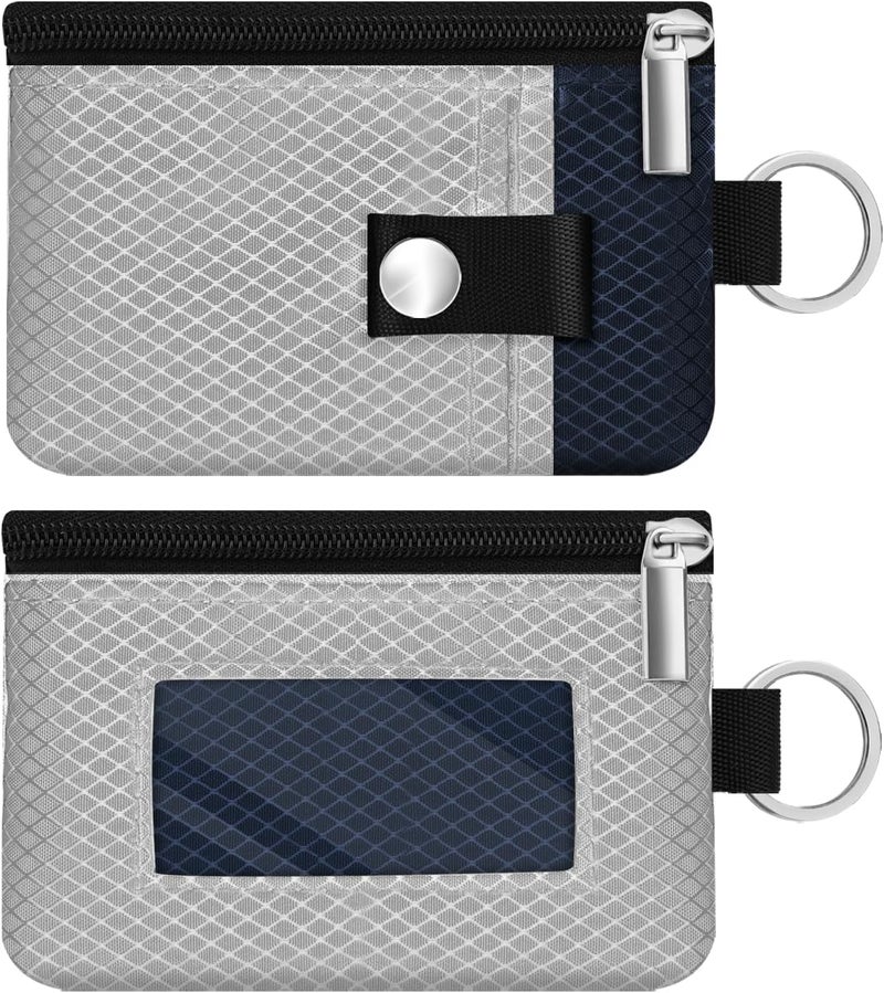 CCUMI Minimalist RFID Blocking Small Wallet with ID Window,WaterResistant Zip Id Case Wallet with Lanyard Keychain for Cards,Cash,Travel,Women,Men (Light gray/Dark blue) - Image 3